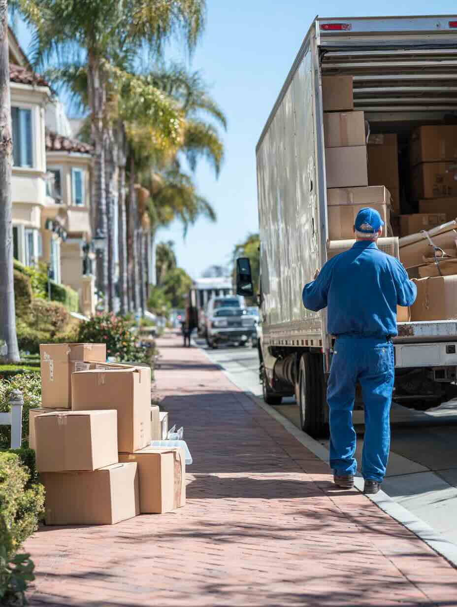 Professional moving crew preparing long distance employee relocation