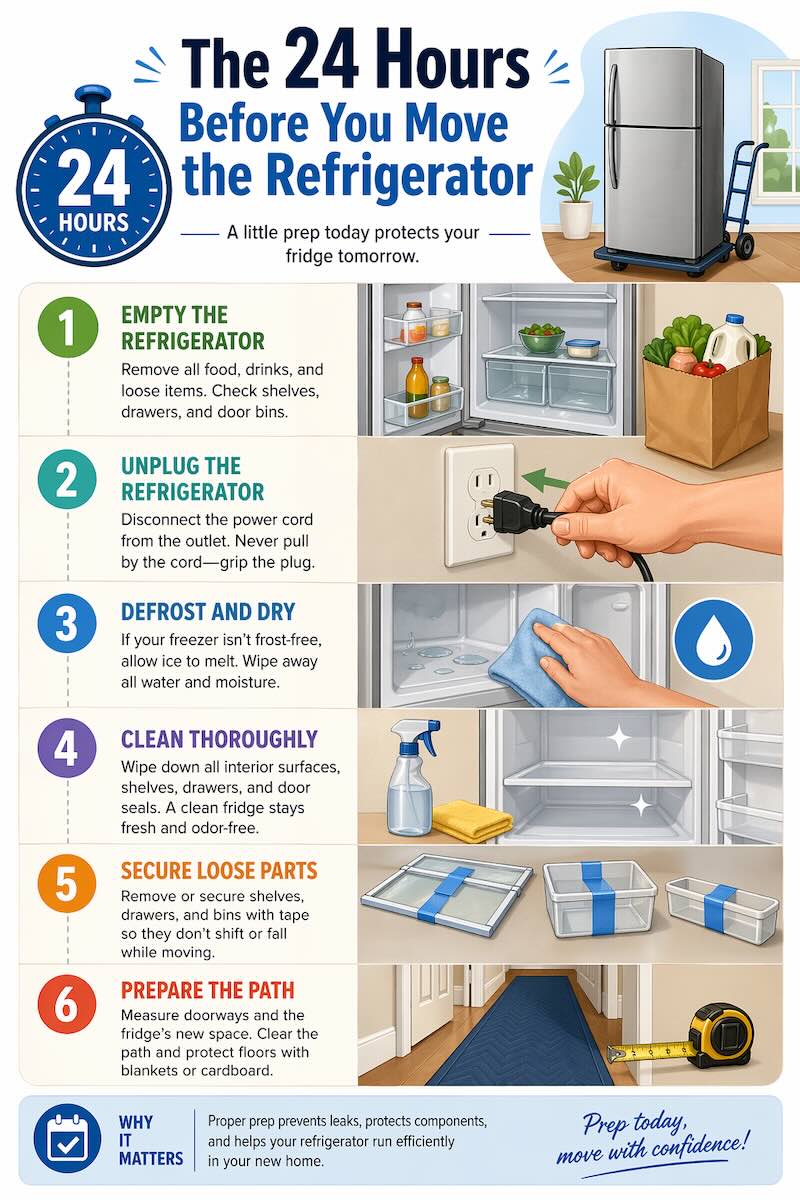 24 hours before you move the Refrigerator cheatsheet