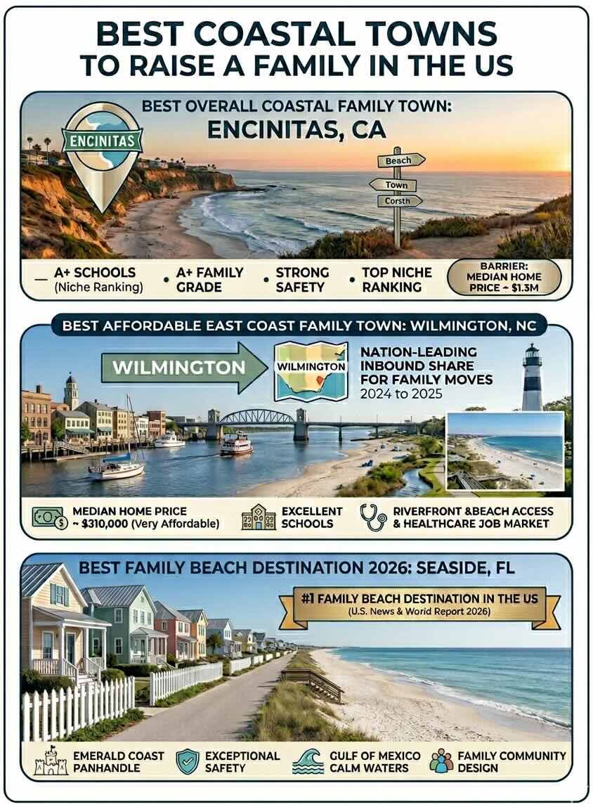 Best Coastal Towns to Raise a Family in the US