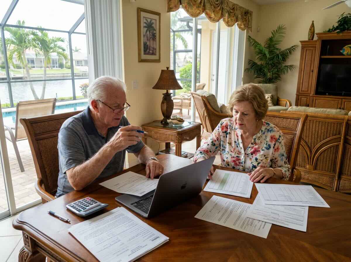 elder couple calculating taxes florida