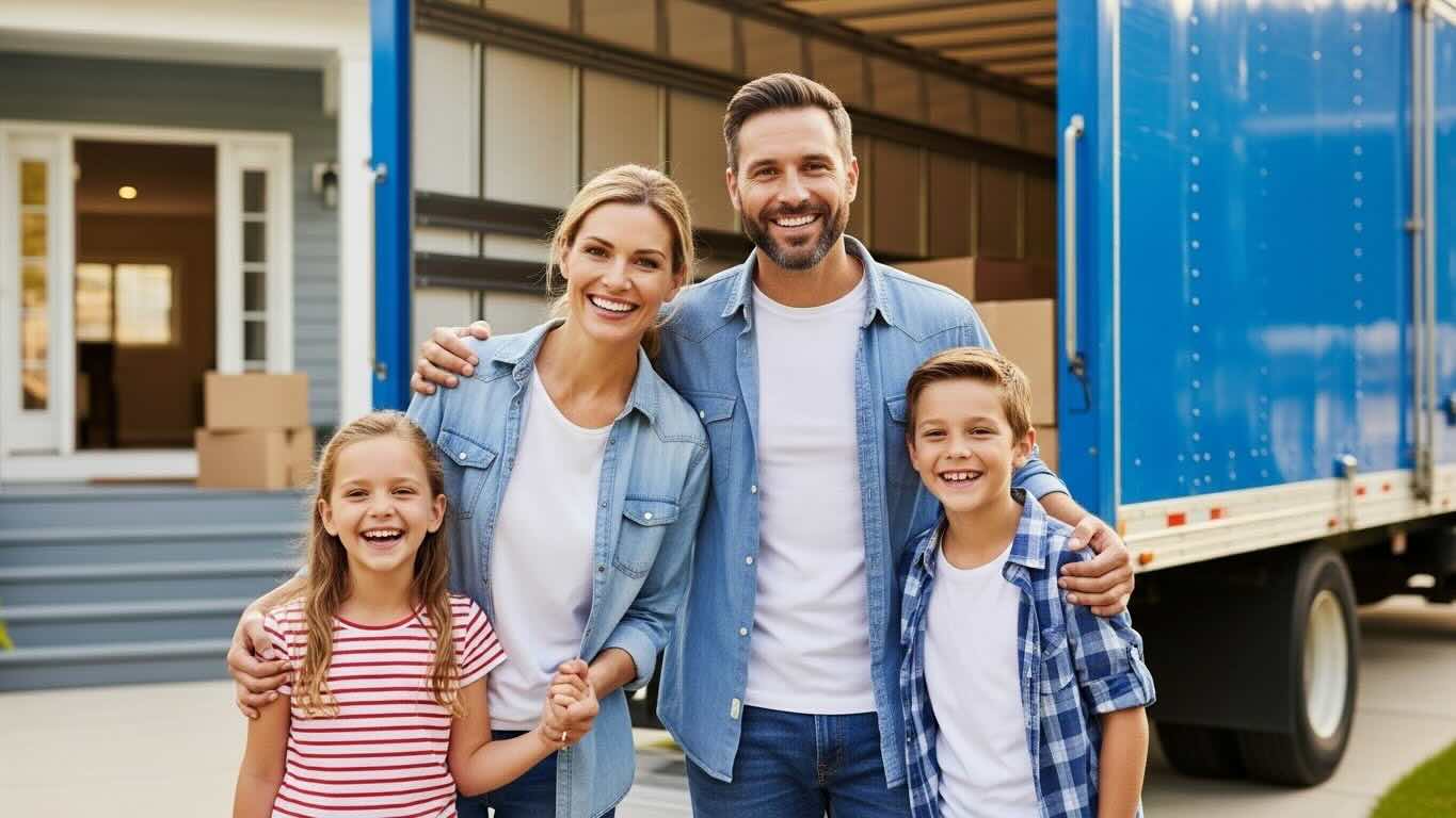 Long distance moving truck on interstate highway during a cross-country relocation