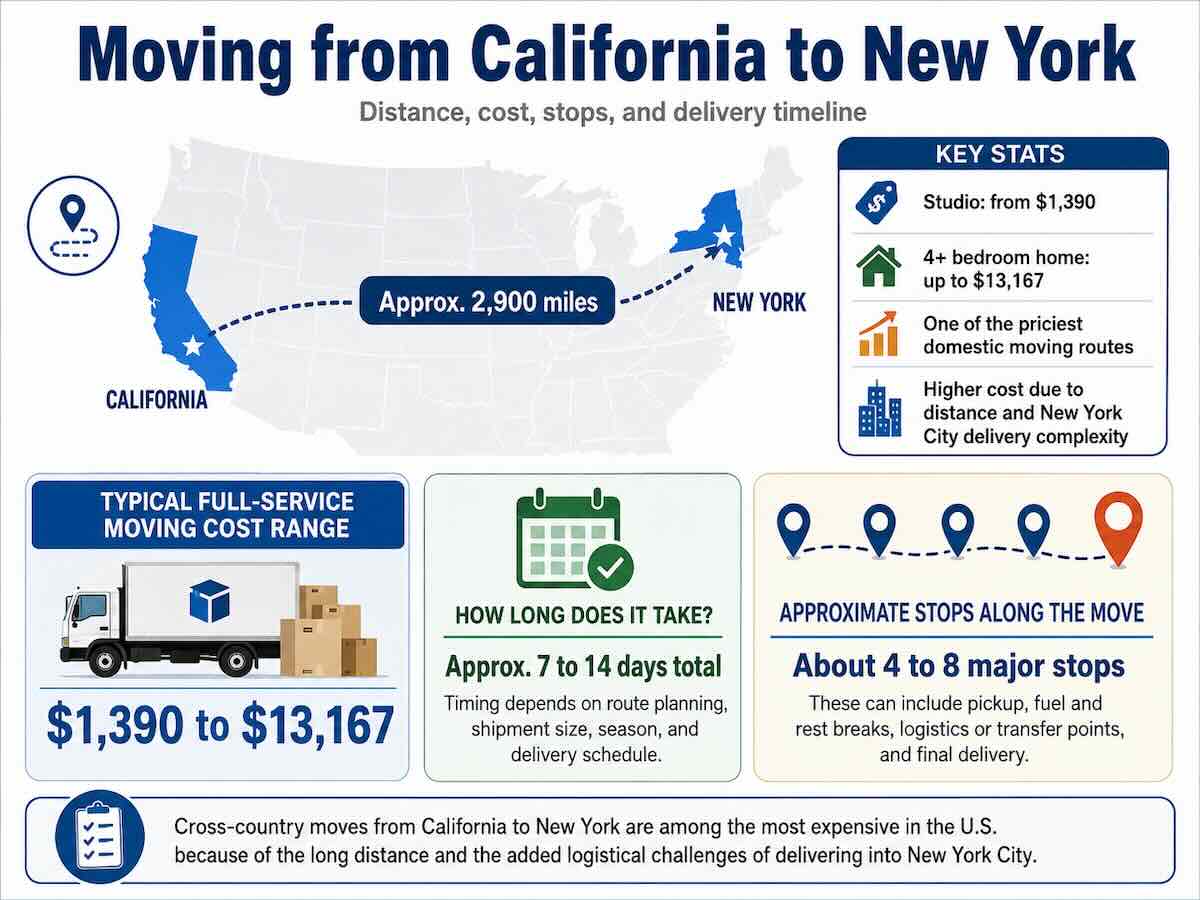 moving from california to ny cost and time in 2026 infographic