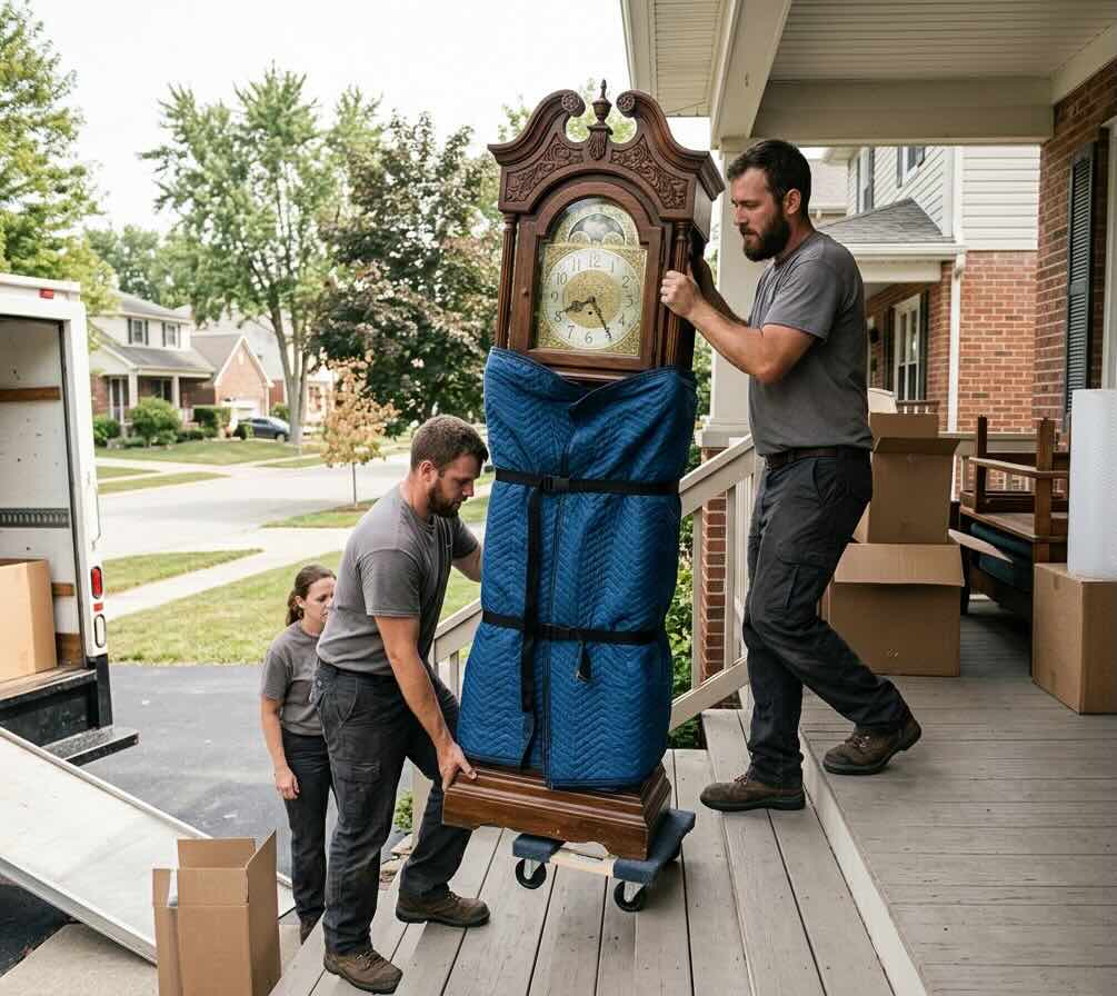 Mover wrapping fragile glassware and artwork for a move