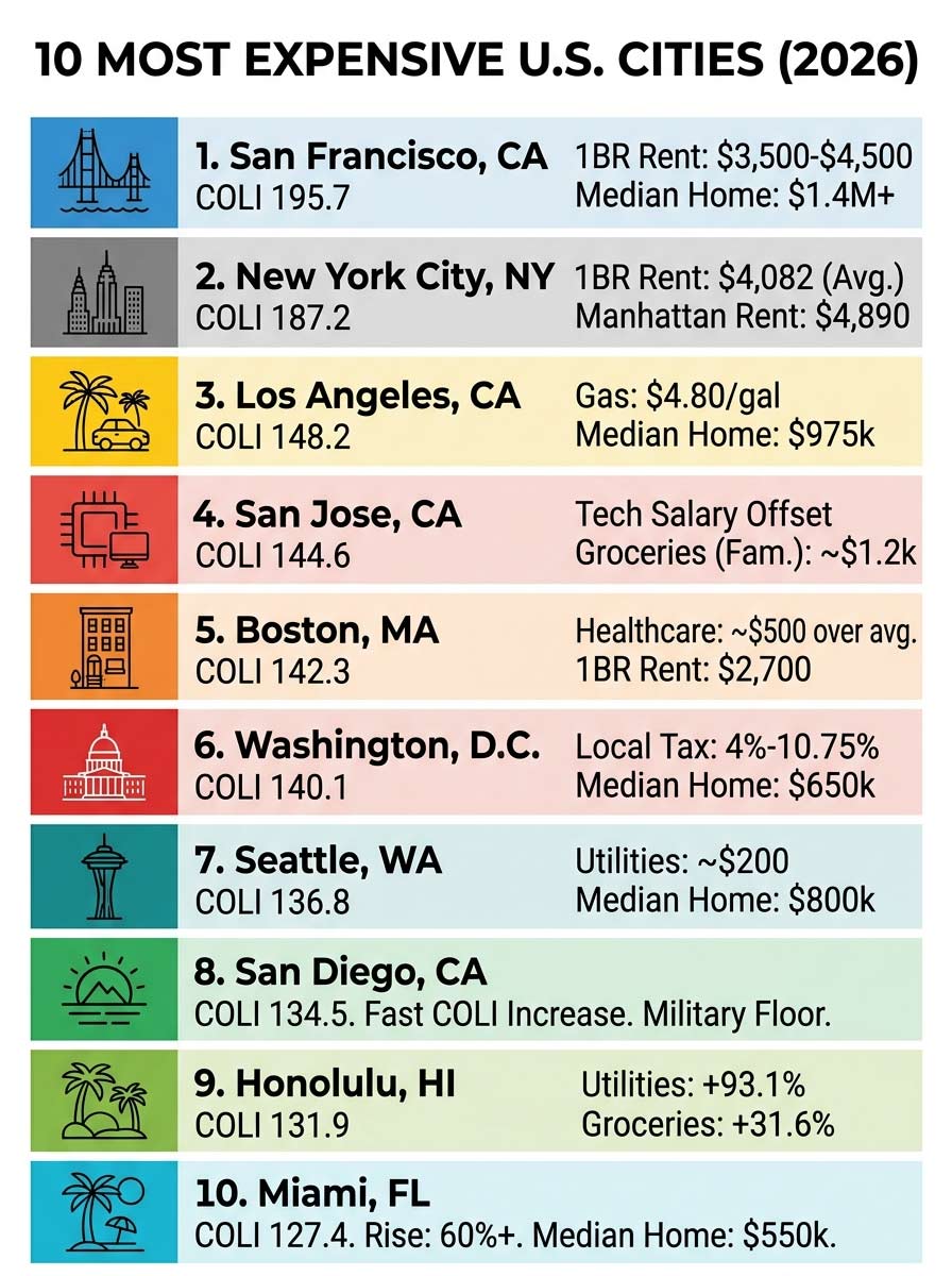 most expensive cities in the us list